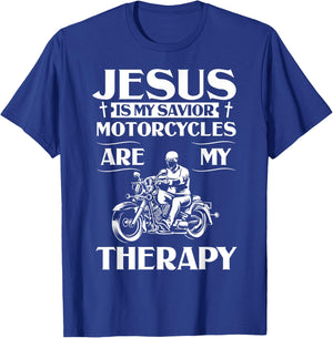 Jesus Is My Savior Motorcycles Are My Therapy Motorcyclist T-Shirt - T-Shirt | Royal