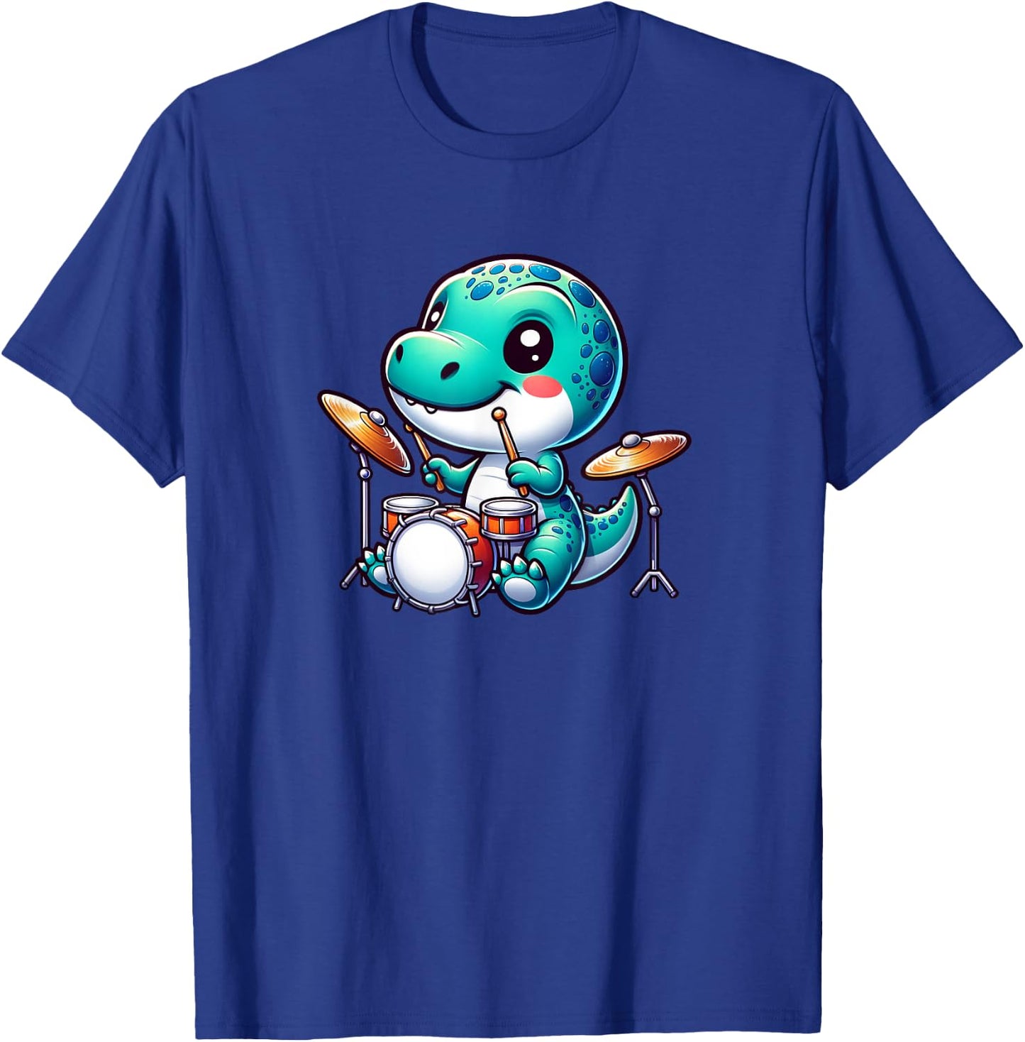 Cool Dinosaur Drummer Cute Animal Music Design T-Shirt - T-Shirt | Royal