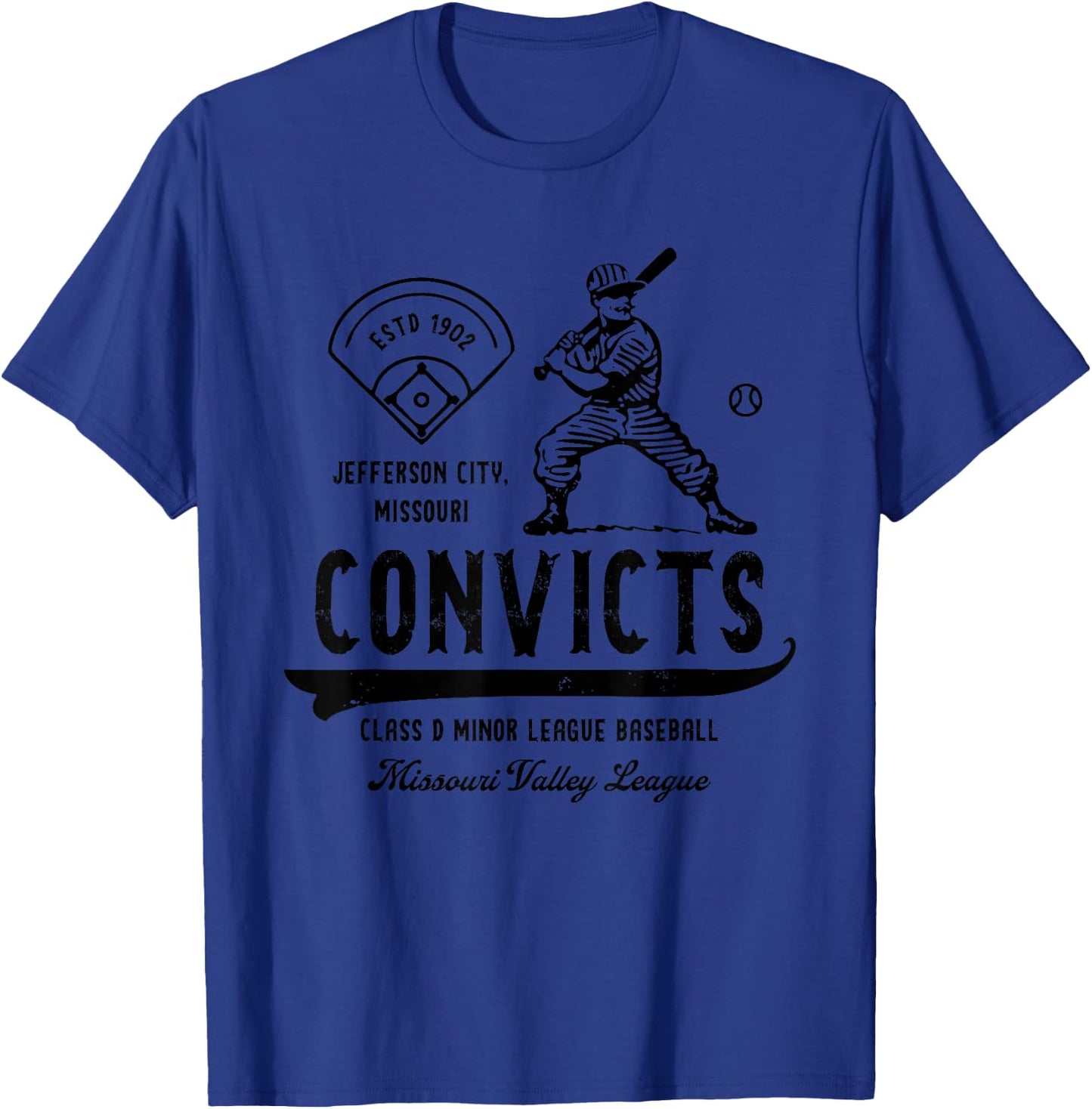 Jefferson City Convicts Missouri Vintage Defunct Baseball T-Shirt - T-Shirt | Royal