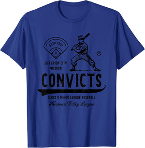 Jefferson City Convicts Missouri Vintage Defunct Baseball T-Shirt - T-Shirt | Royal
