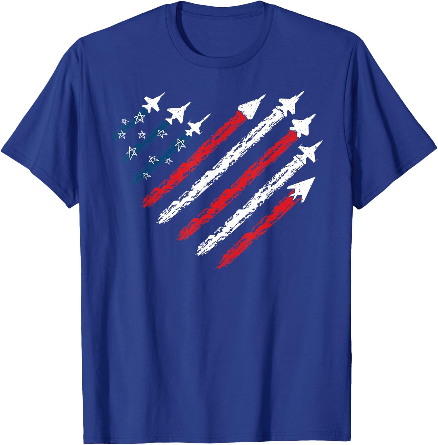 Retro Fighter Jet Airplane American Flag Heart 4th Of July T-Shirt - T-Shirt | Royal