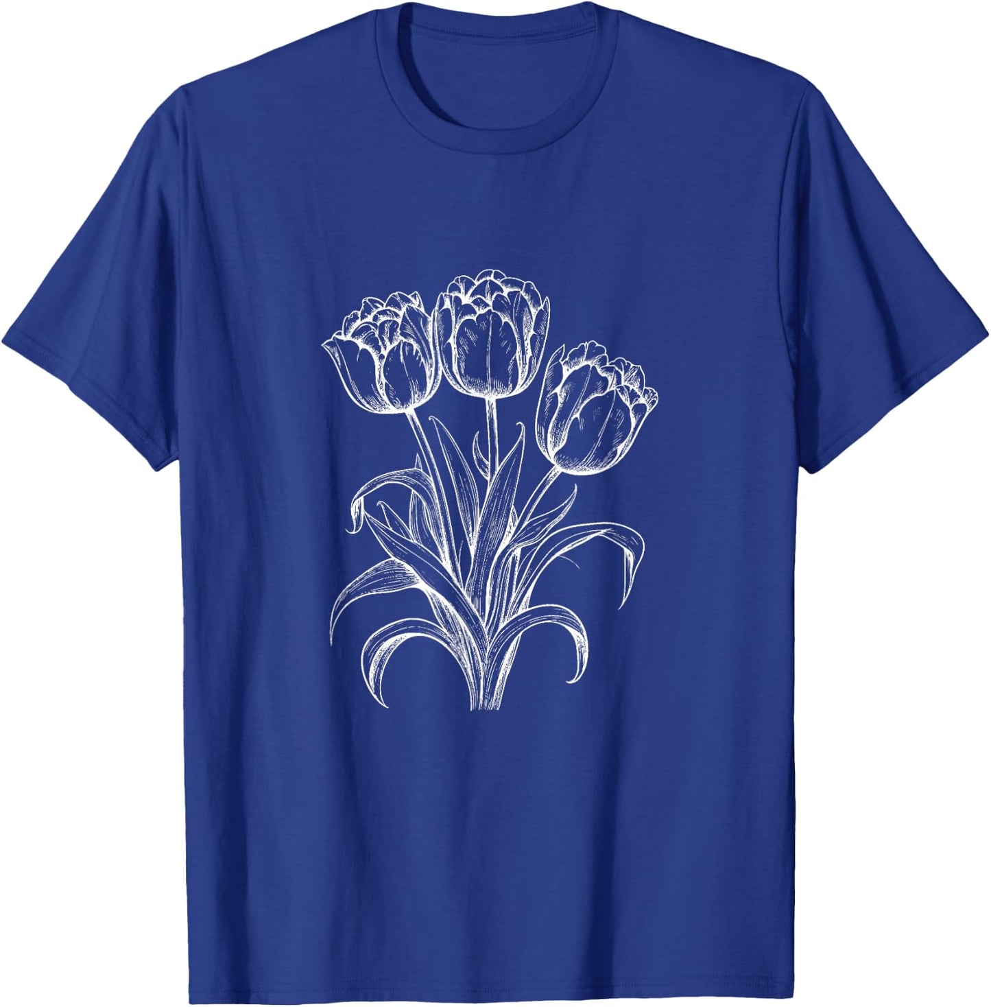 Tulips Lover On Black And White Tulip Flower Simple Arts T-Shirt - T-Shirt | Royal