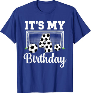 It's My 4th Birthday Soccer 4 Year Old Boy Birthday Soccer T-Shirt - T-Shirt | Royal