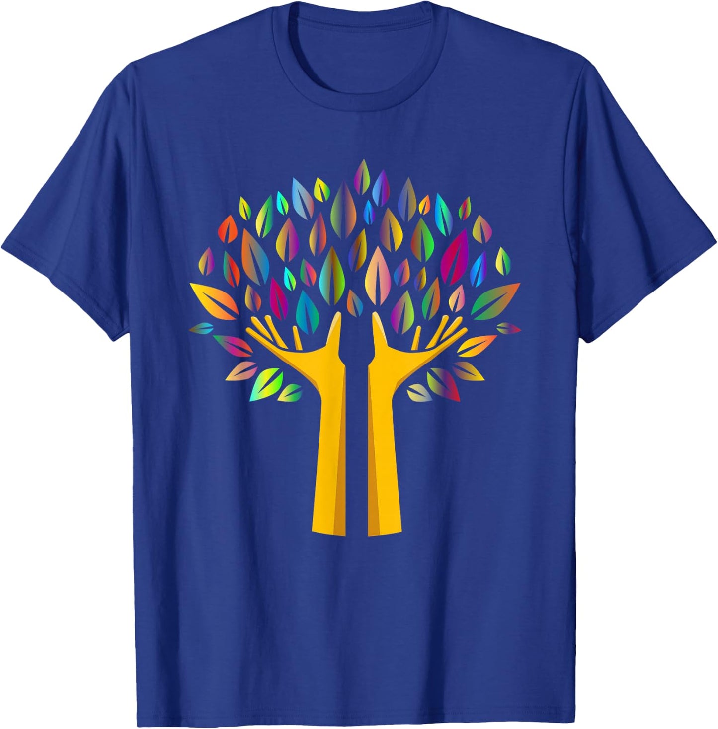 Ecology Tree in Hands with Rainbow Leaves T-Shirt - T-Shirt | Royal