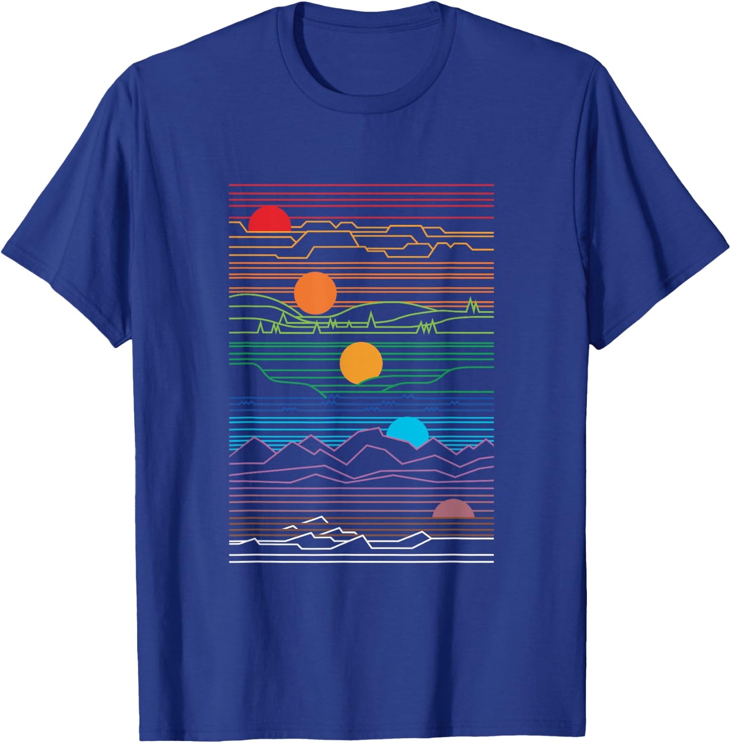 Sun and moon design with trees and mountains T-Shirt - T-Shirt | Royal