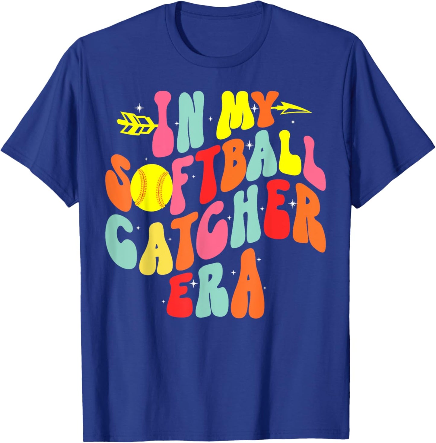 In My Softball Catcher Era Groovy Softball Player Game Day T-Shirt - T-Shirt | Royal