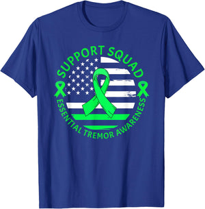 Essential Tremor Support Squad Warrior Green Ribbon USA Flag T-Shirt - T-Shirt | Royal