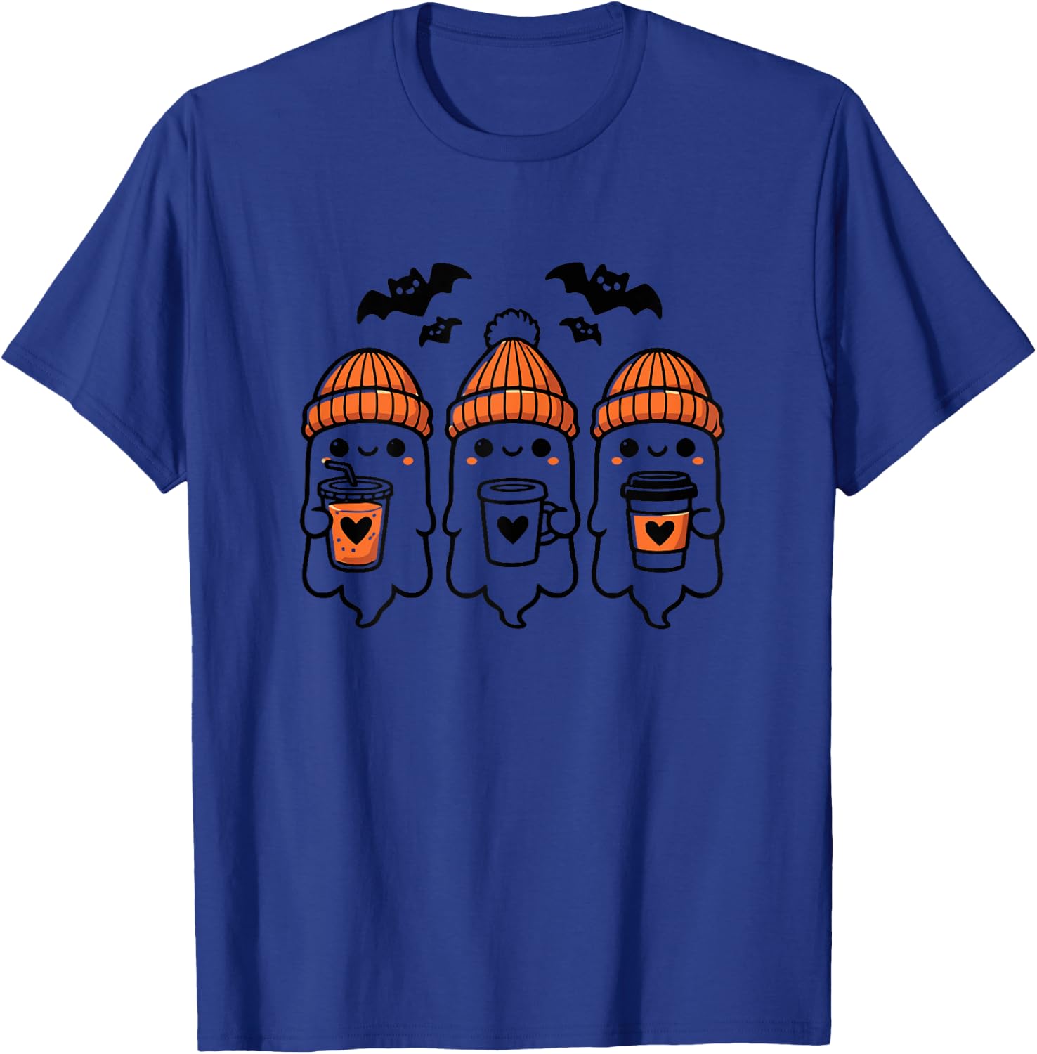 Cute Halloween Ghost Drinking Coffee T-Shirt - T-Shirt | Royal