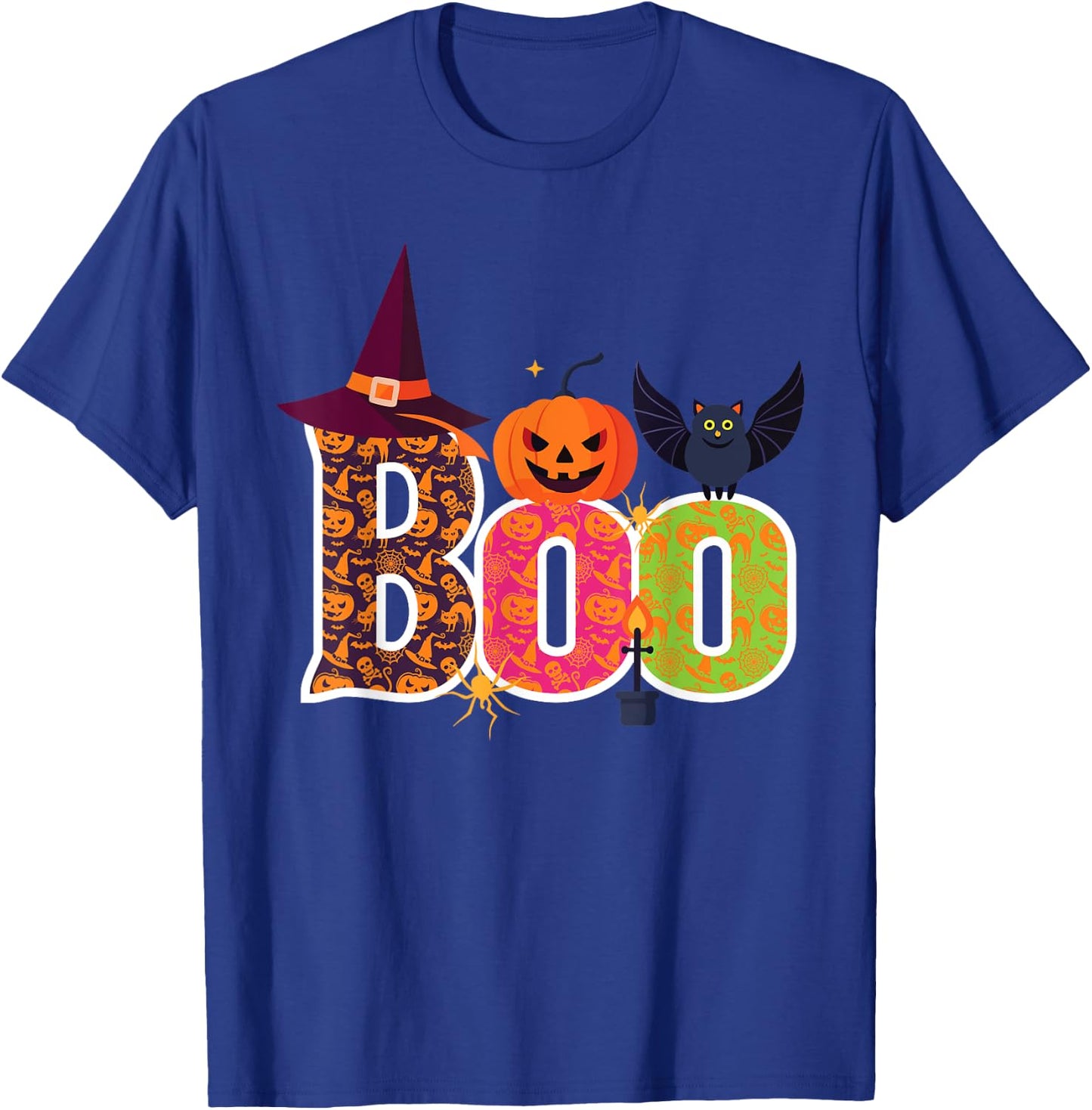 Haunted BOO Halloween Witch Pumpkin Bat Adults Kids T-Shirt - T-Shirt | Royal