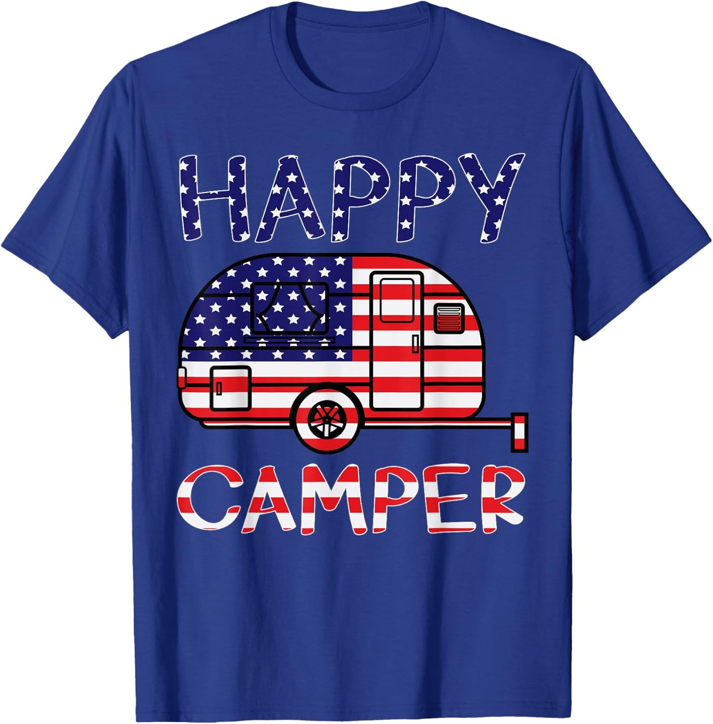 Happy Camper Retro Family Camping 4th of July American Pride T-Shirt - T-Shirt | Royal