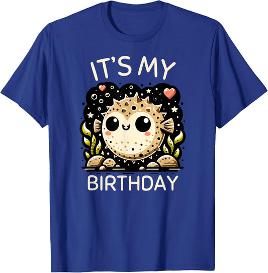 Cute Pufferfish Cartoon Birthday Fun T-Shirt - T-Shirt | Royal