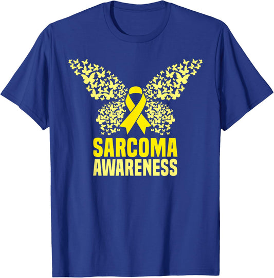 Yellow Butterfly Ribon Sarcoma Bone Cancer Awareness Support T-Shirt - T-Shirt | Royal