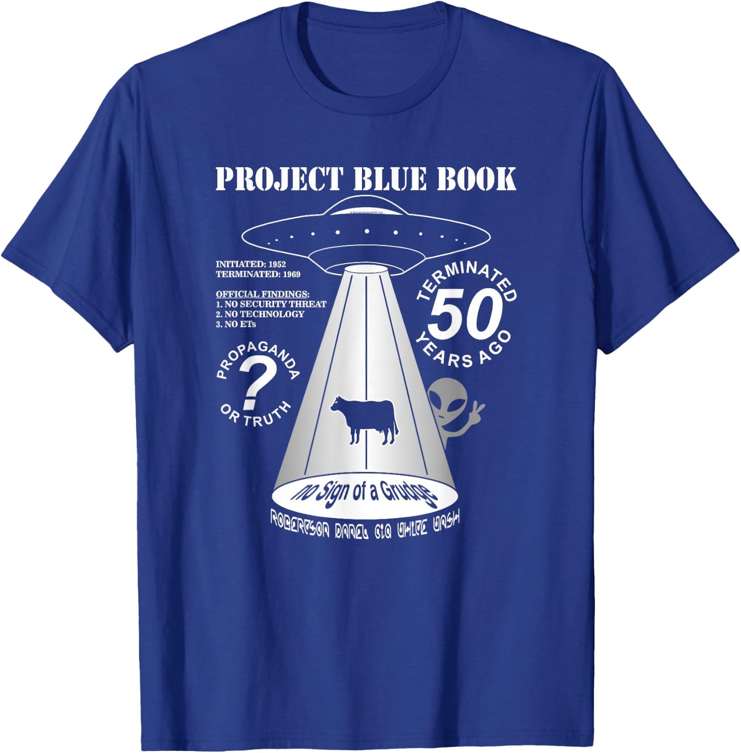 Project Blue Book UFO Investigation 50th Anniversary T-Shirt - T-Shirt | Royal