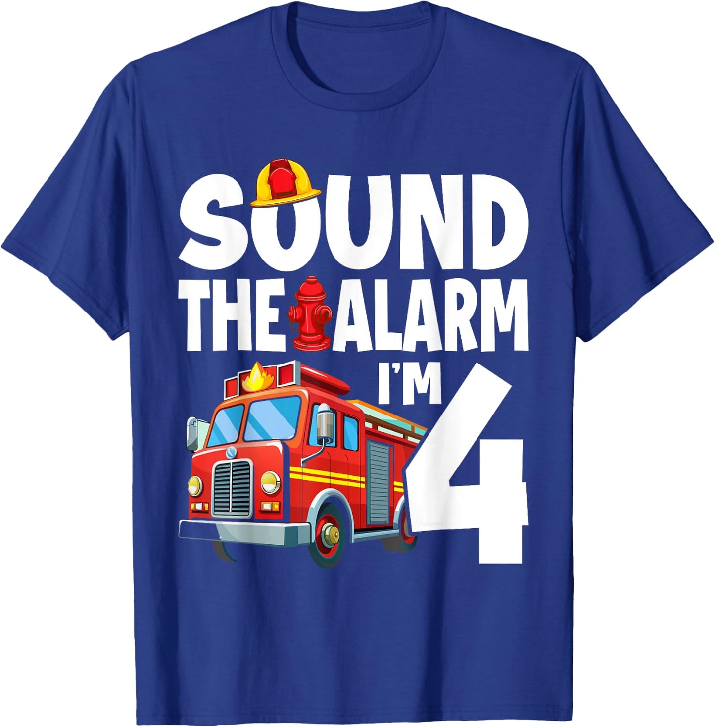 Fire Truck 4th Birthday Boy Firefighter 4 Year Old T-Shirt - T-Shirt | Royal