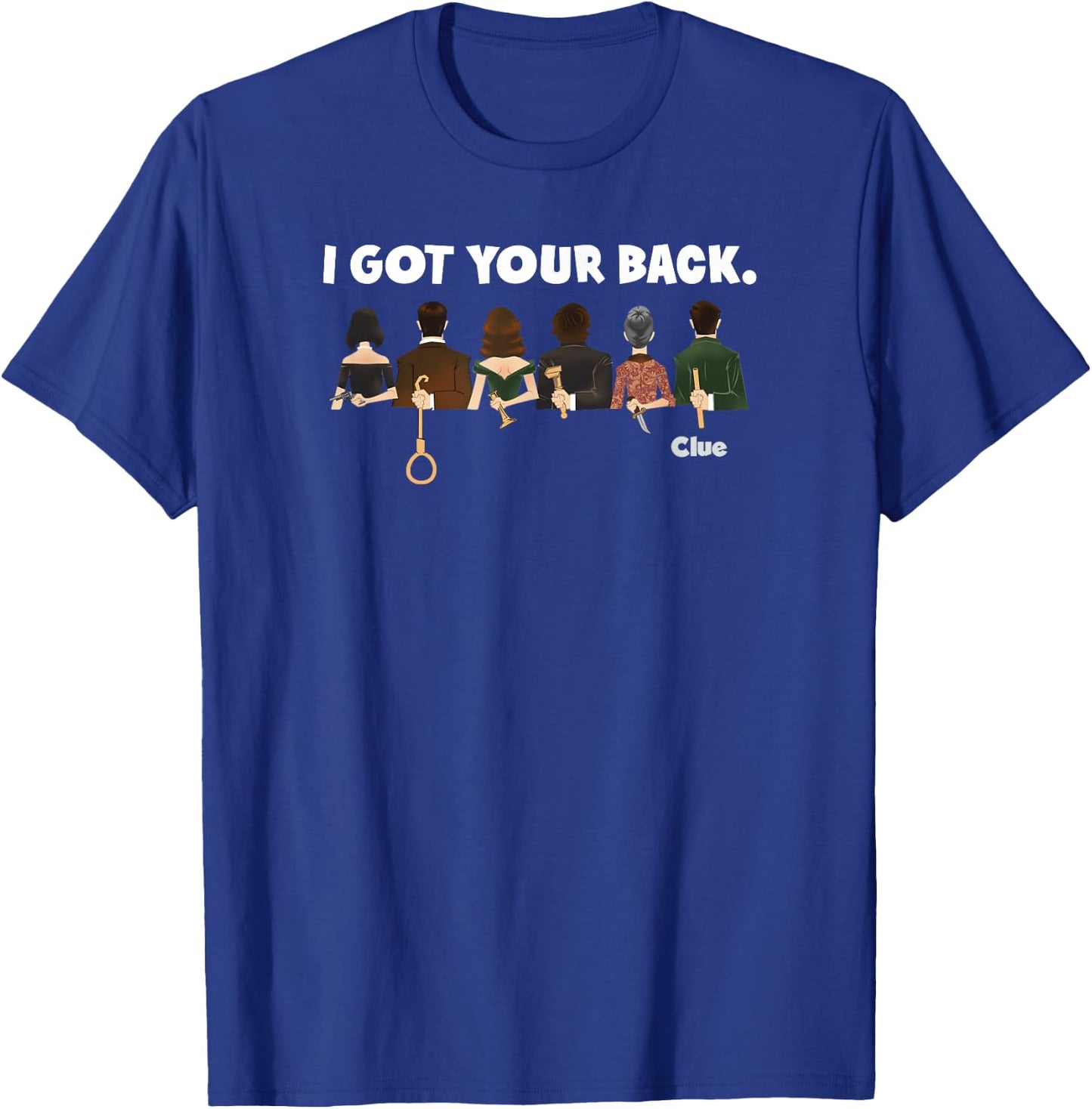 Clue I Got Your Back Characters Hiding Their Weapons Lineup T-Shirt - T-Shirt | Royal