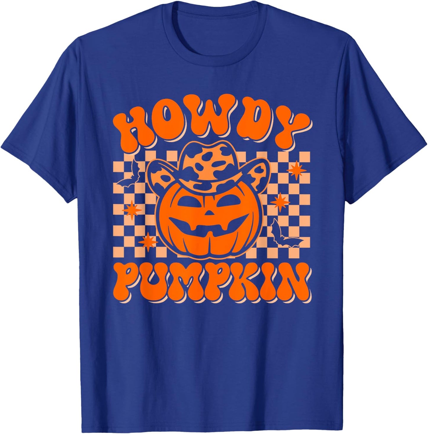 Howdy Pumpkin Groovy Western Halloween Vintage Rodeo Cowgirl T-Shirt - T-Shirt | Royal