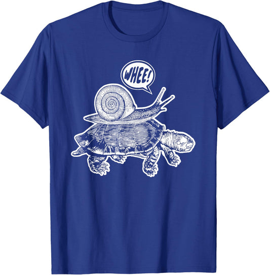 Snail riding turtle says whee! joke funny T-Shirt - T-Shirt | Royal