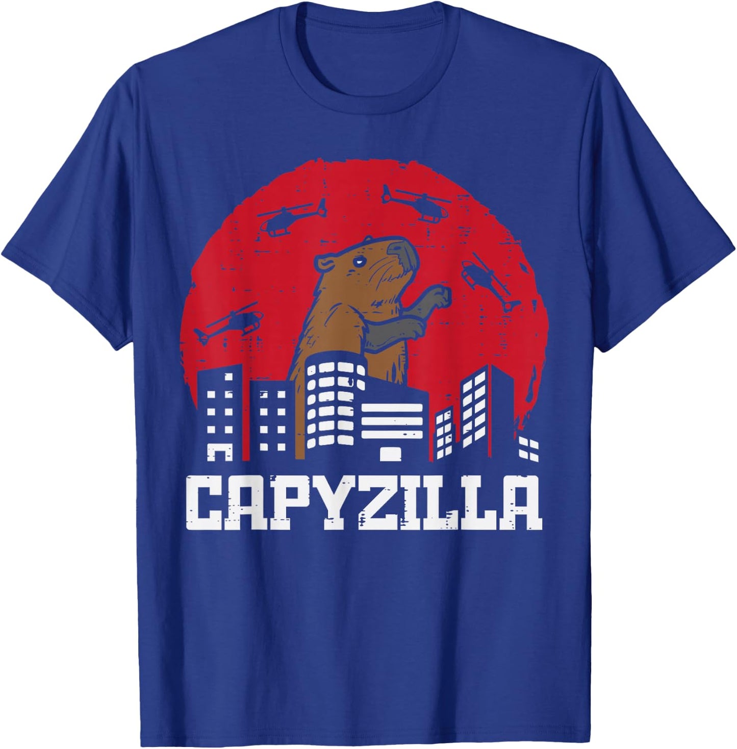Capybara Monster Capyzilla Funny Capy Rodent Men Women Kids T-Shirt - T-Shirt | Royal