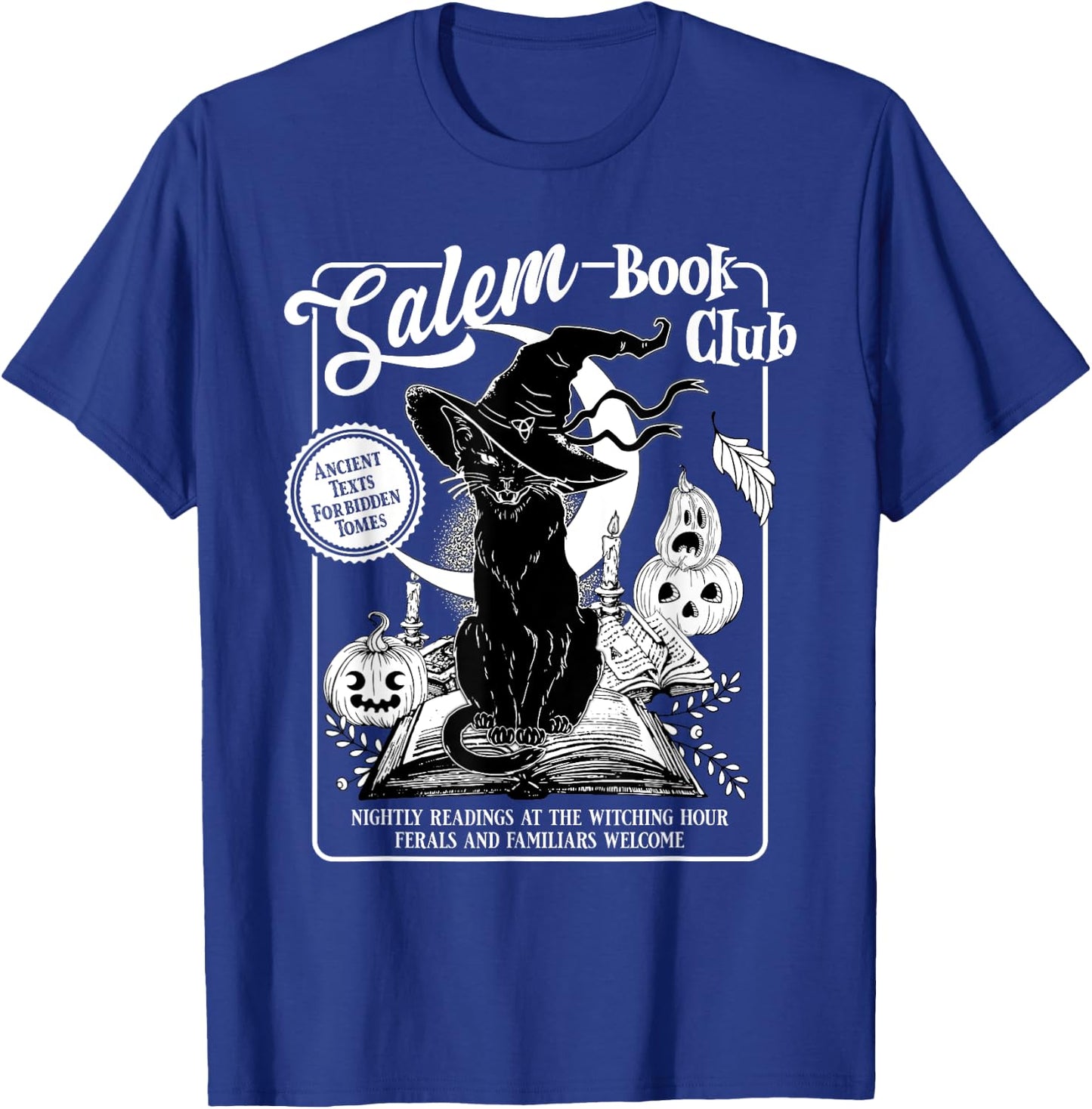 Salem Witch Book Club Bookish Retro Halloween Black Cat Men Women Kids T-Shirt - T-Shirt | Royal