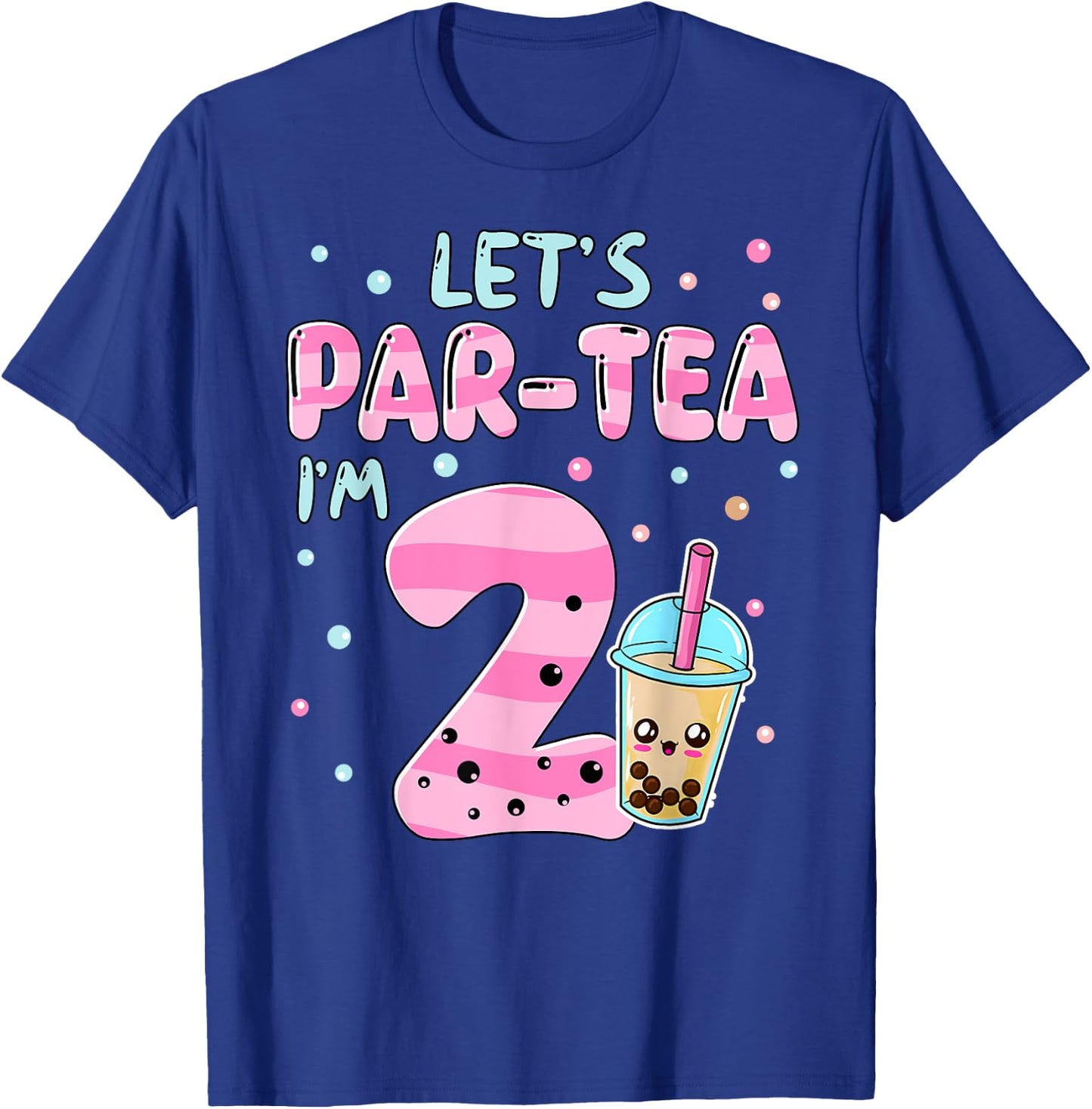 Let's Par-tea I'm 2 Years Old 2nd Birthday Bubble Boba Tea T-Shirt - T-Shirt | Royal