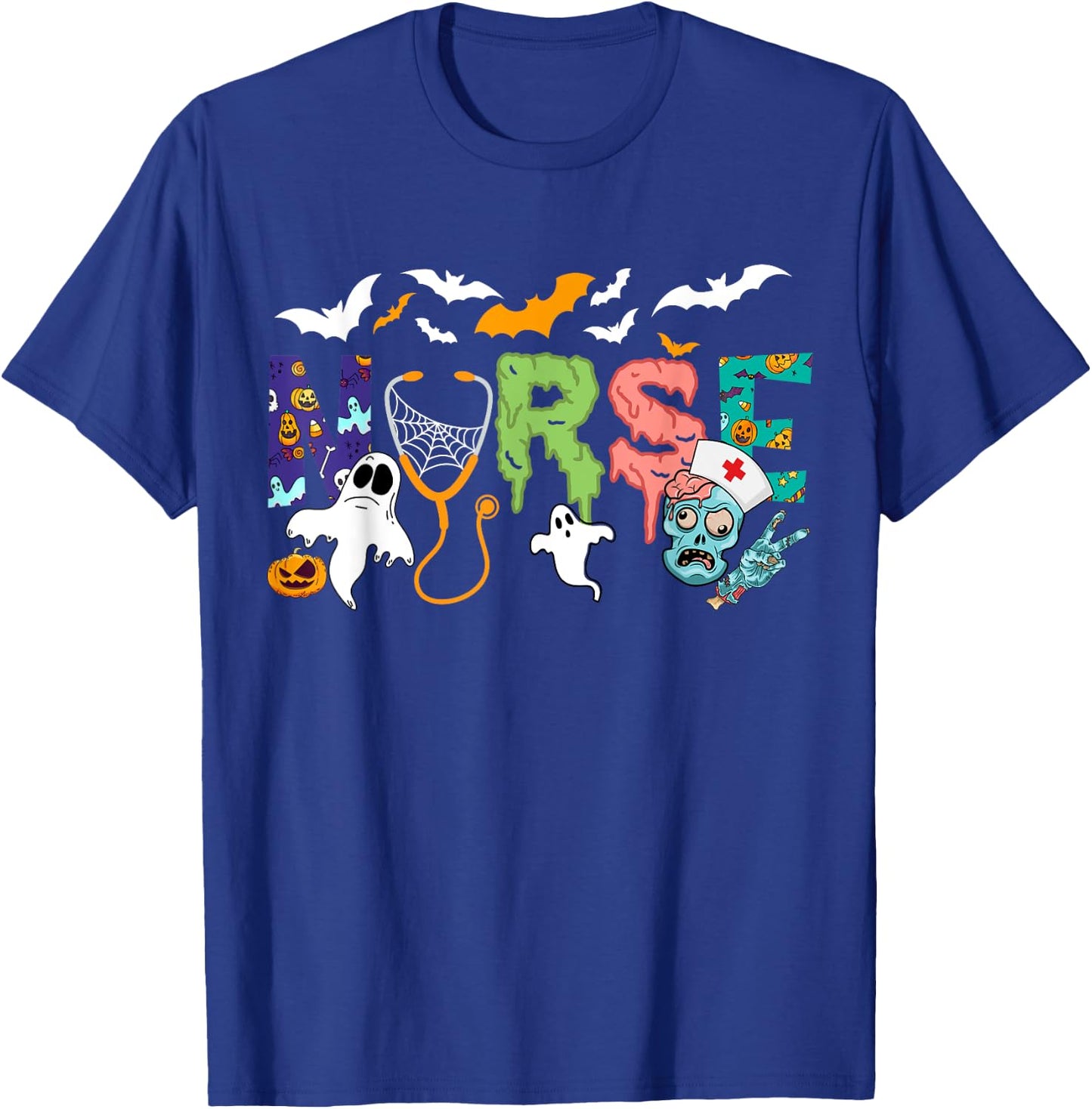 Cute Halloween Nurse Nursing Zombie Halloween Pattern T-Shirt - T-Shirt | Royal