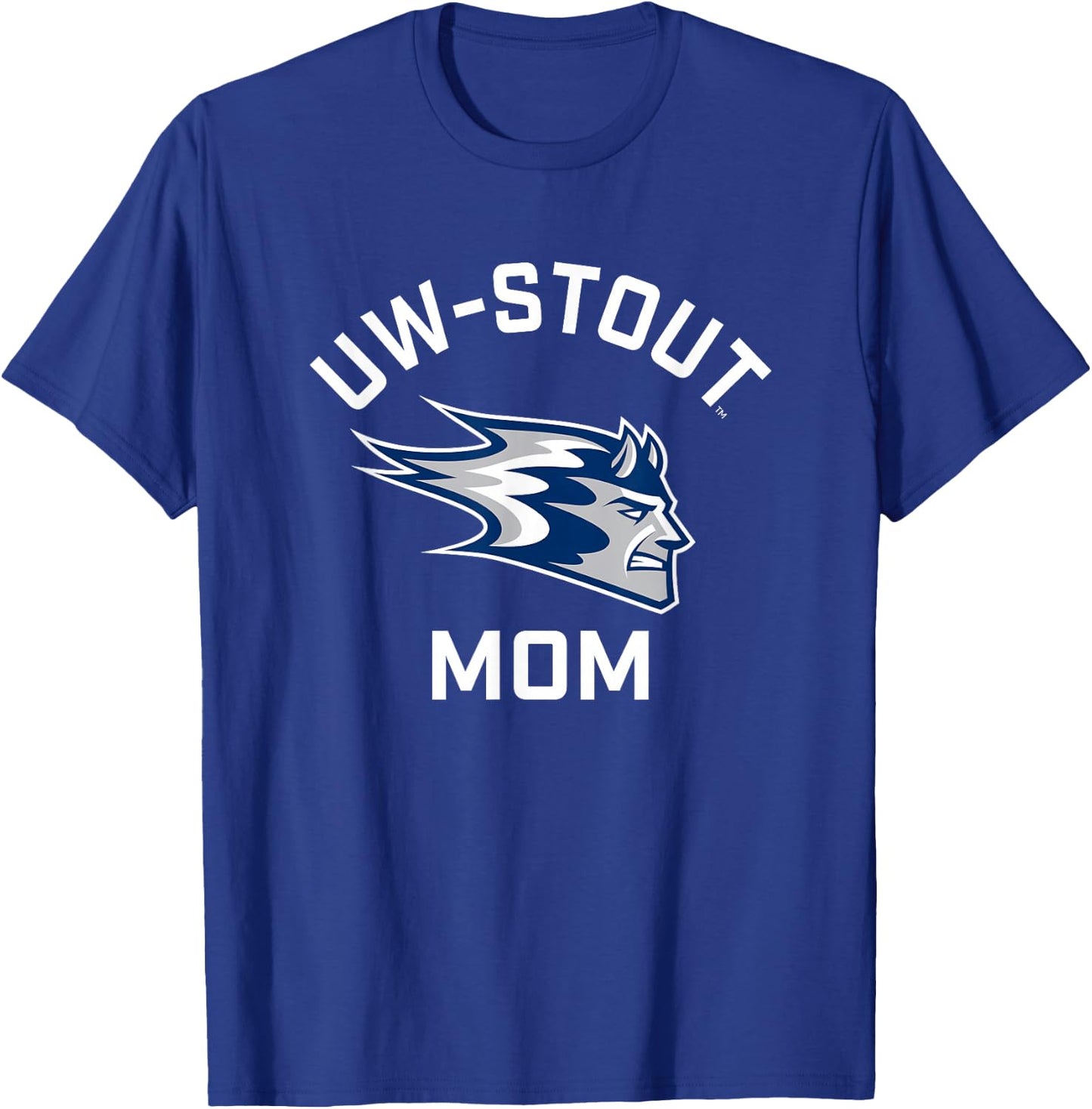 University of Wisconsin-Stout Blue Devils Arched Mom T-Shirt - T-Shirt | Royal
