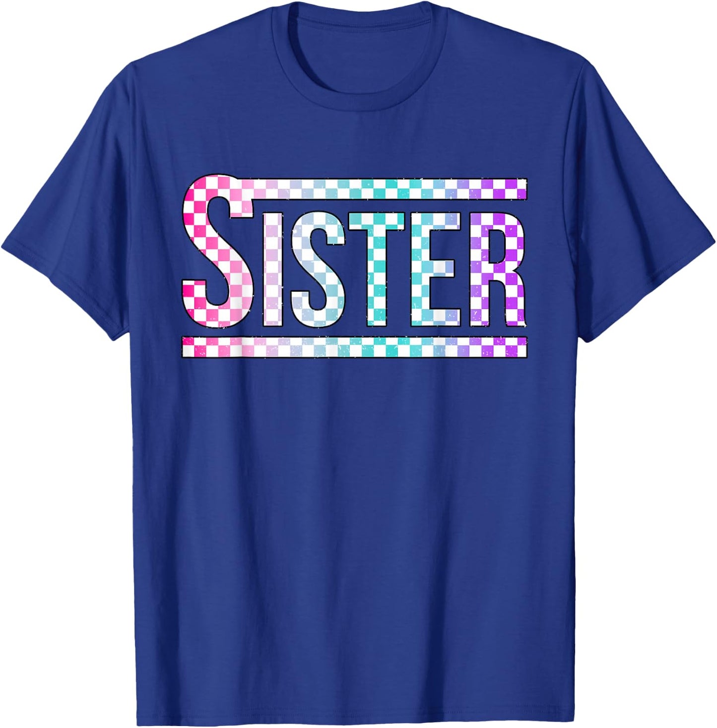 Sister Checkered Tie Dye Family Mother's Day Pit Crew Women T-Shirt - T-Shirt | Royal
