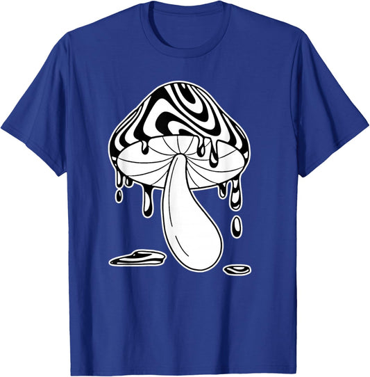 Trippy Mushroom Drippy Blackwork T-Shirt - T-Shirt | Royal