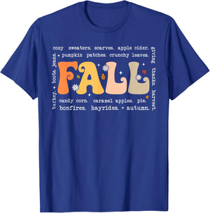 Fall Words Hello Fall Autumn Thanksgiving Pumpkin Season T-Shirt - T-Shirt | Royal