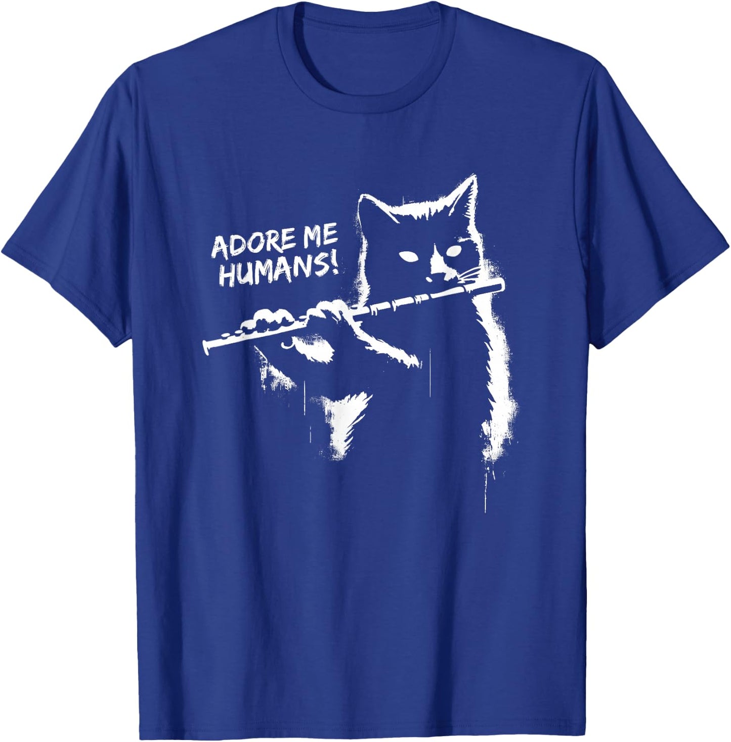 Retro Cat Apparel Gifts Black Cat Playing Flute - Funny Graphic Cat Kitten Lover , Small T-Shirt - T-Shirt | Royal