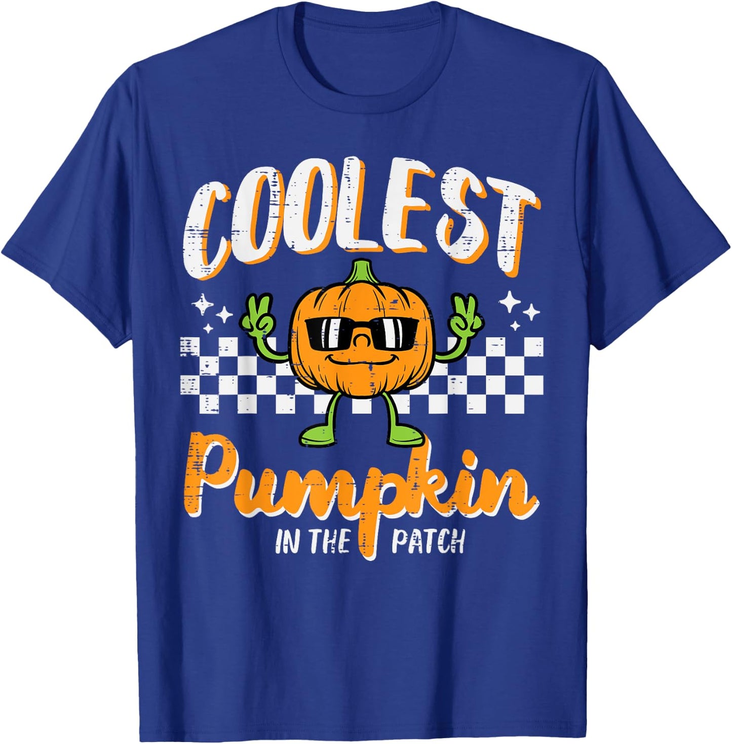 Coolest Pumpkin In Patch Halloween Retro Costume Groovy Boys T-Shirt - T-Shirt | Royal