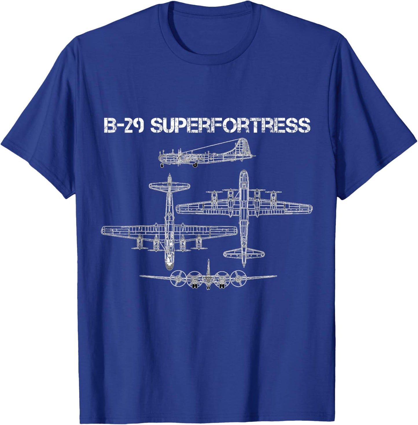 B-29 Superfortress WW2 Heavy Bomber Aircraft Blueprint T-Shirt - T-Shirt | Royal
