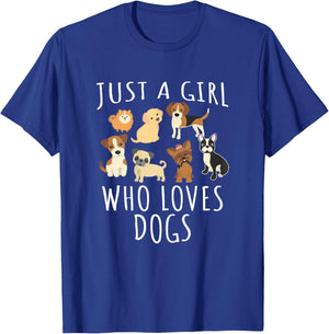 Just a Girl who Loves Dogs - Funny Puppy T-Shirt - T-Shirt | Royal
