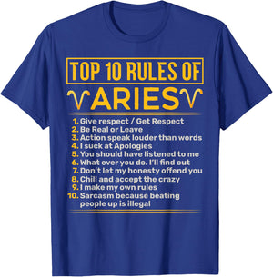 Top 10 Rules Of Aries Ram Astrology Sign Birthday T-Shirt - T-Shirt | Royal