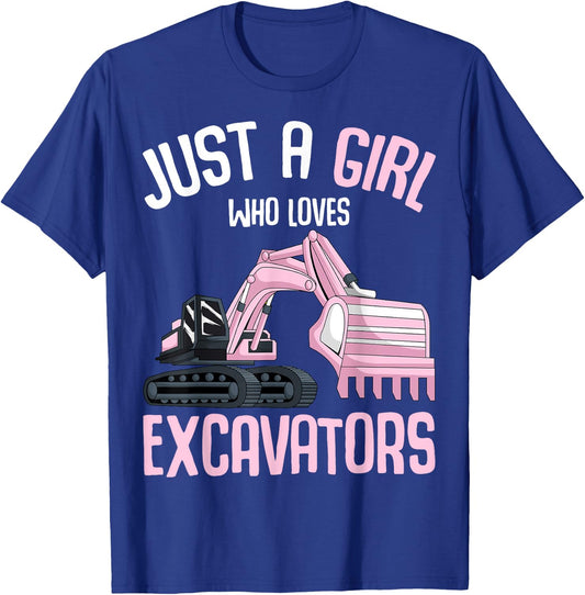 Just A Girl Who Loves Excavators Girls Kids T-Shirt - T-Shirt | Royal