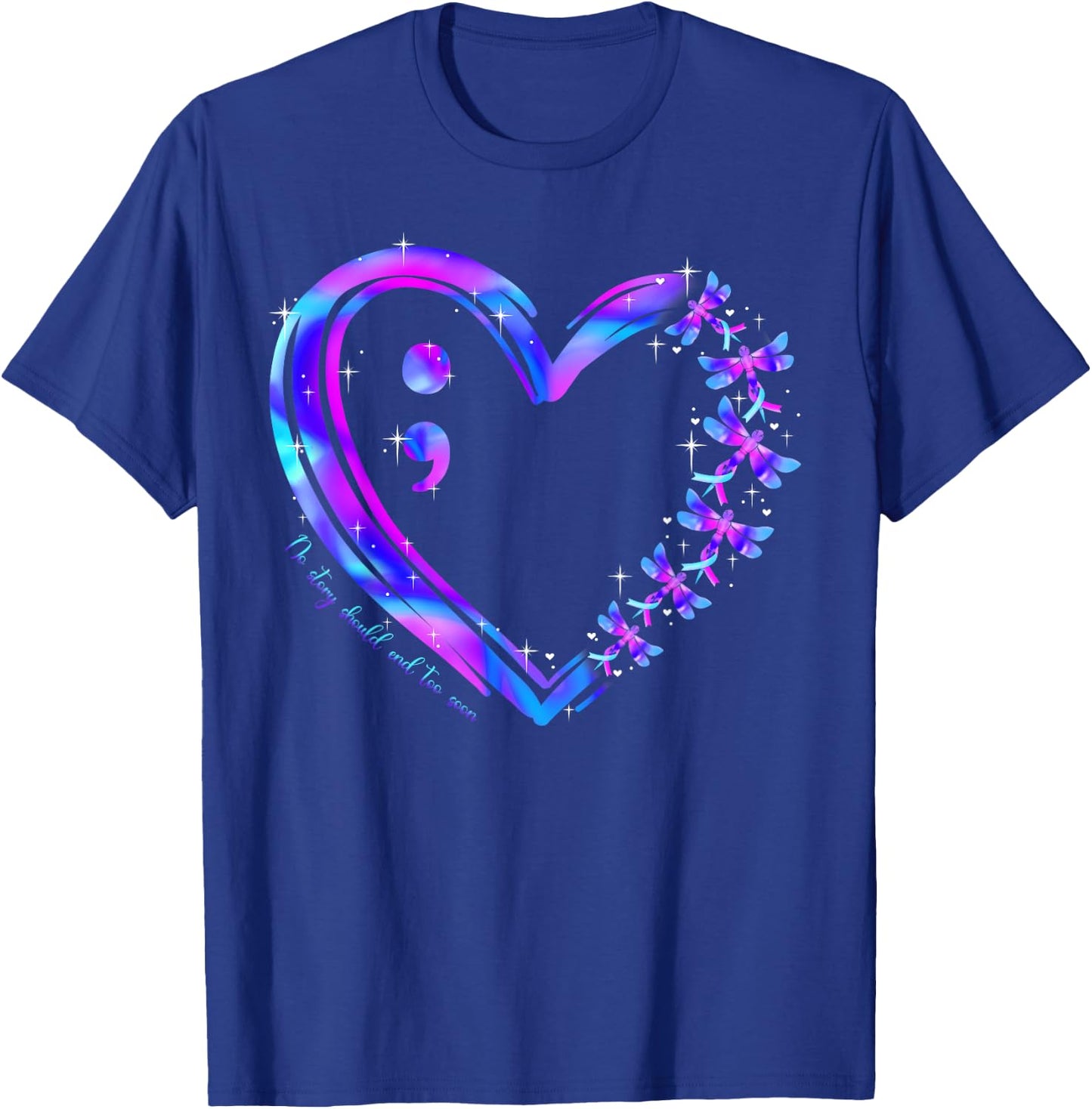 Suicide Prevention Awareness Teal Purple Heart Dragonfly T-Shirt - T-Shirt | Royal