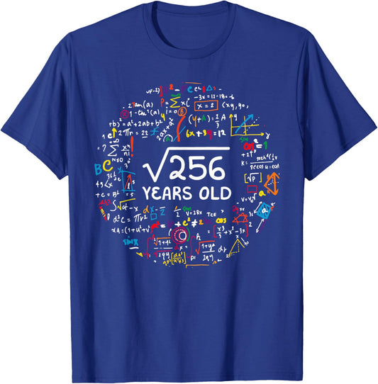 Square Root Of 256 16th Birthday 16 Year Old Gifts Math Bday T-Shirt - T-Shirt | Royal