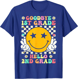 Groovy Goodbye 1st Grade Hello 2nd Grade Graduation T-Shirt - T-Shirt | Royal