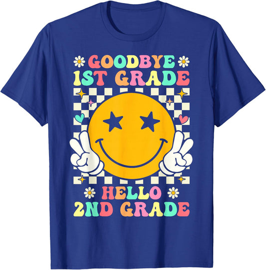 Groovy Goodbye 1st Grade Hello 2nd Grade Graduation T-Shirt - T-Shirt | Royal
