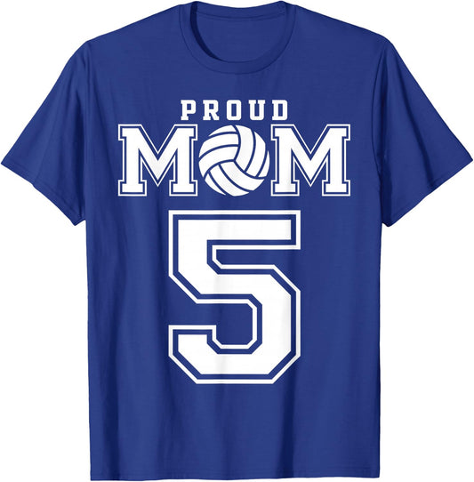 Custom Proud Volleyball Mom Number 5 Personalized Women T-Shirt - T-Shirt | Royal