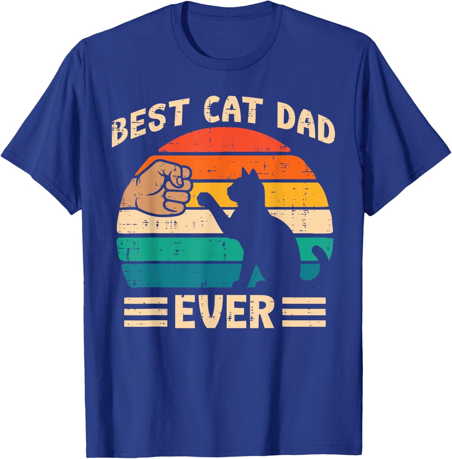 Best Cat Dad Ever Fist Bump Retro Fathers Day Fur Papa Daddy T-Shirt - T-Shirt | Royal