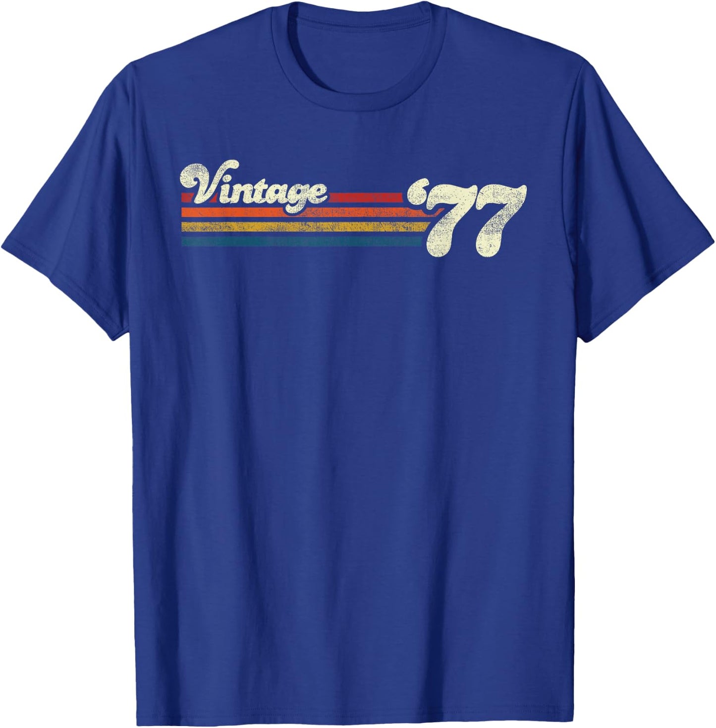 Vintage 1977 Chest Stripe Birthday T-Shirt - T-Shirt | Royal