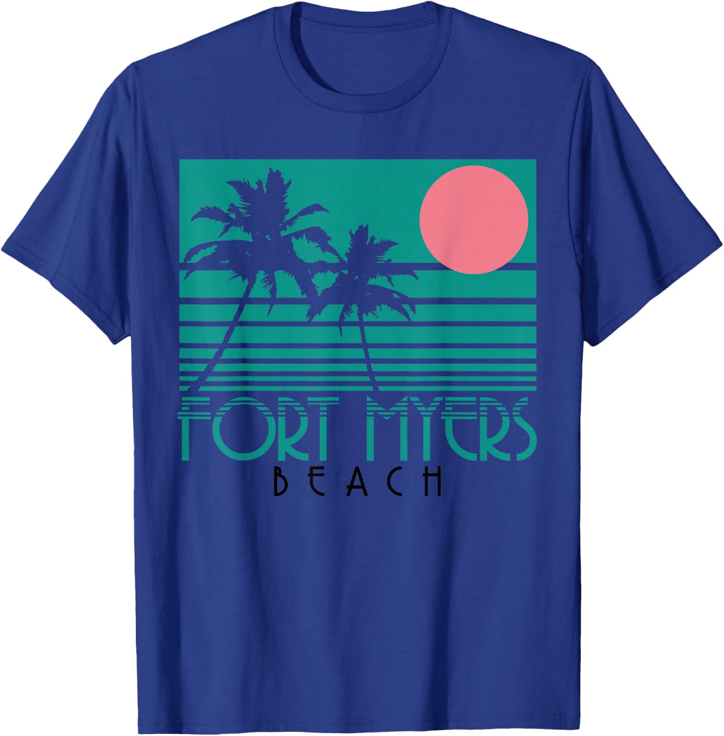 Fort Myers Beach Florida FL Palm Trees Surf Vintage Retro T-Shirt - T-Shirt | Royal