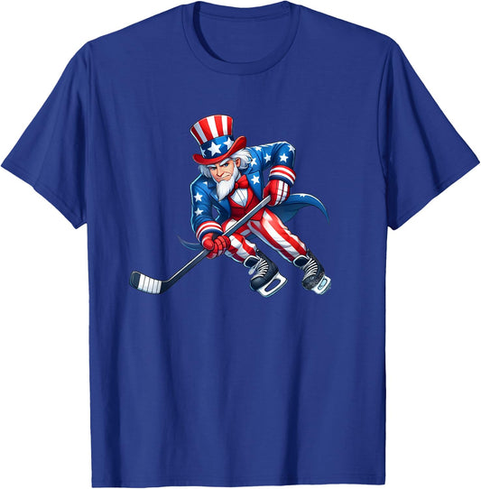 Uncle Sam Hockey Funny 4th of July Independence Day Sports Kids Men T-Shirt - T-Shirt | Royal