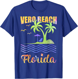 Summer Vacation Retro Sunset Florida Vero Beach Men Women Kids T-Shirt - T-Shirt | Royal