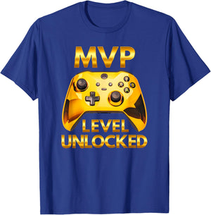 MVP Level Unlocked Video Game Player Gold Gaming Controller T-Shirt - T-Shirt | Royal