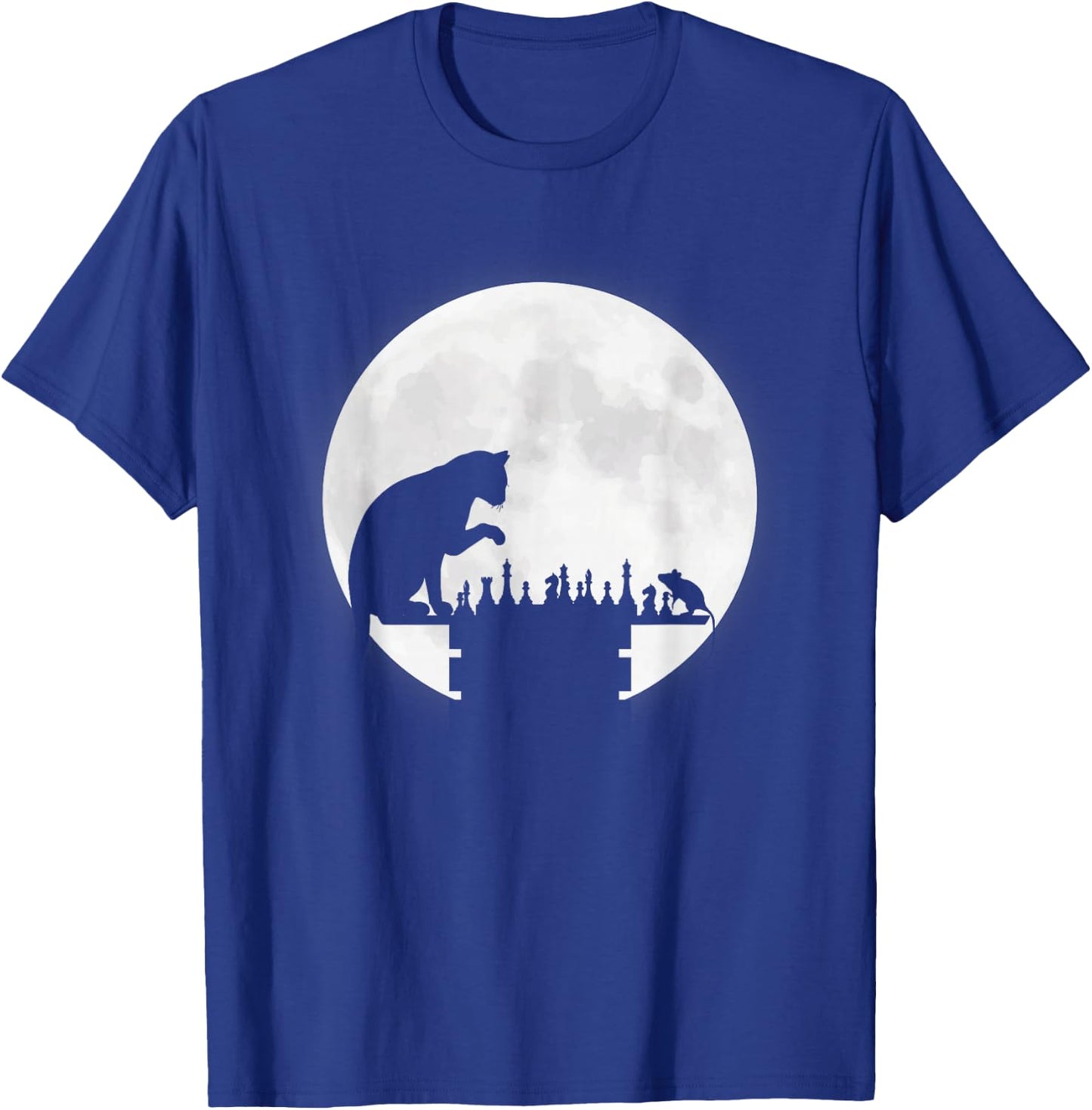 Funny Chess Board Cat Mouse Chess Playing Moon Graphics Gift T-Shirt - T-Shirt | Royal