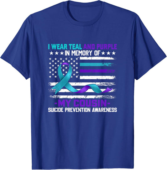 In Memory Cousin Suicide Awareness Prevention American Flag T-Shirt - T-Shirt | Royal