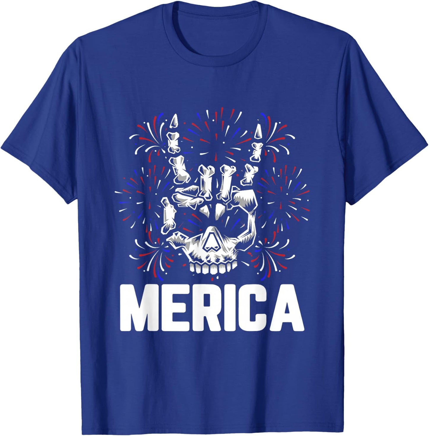 Merica 4th of July Rock And Roll Skull Hands Rocker T-Shirt - T-Shirt | Royal