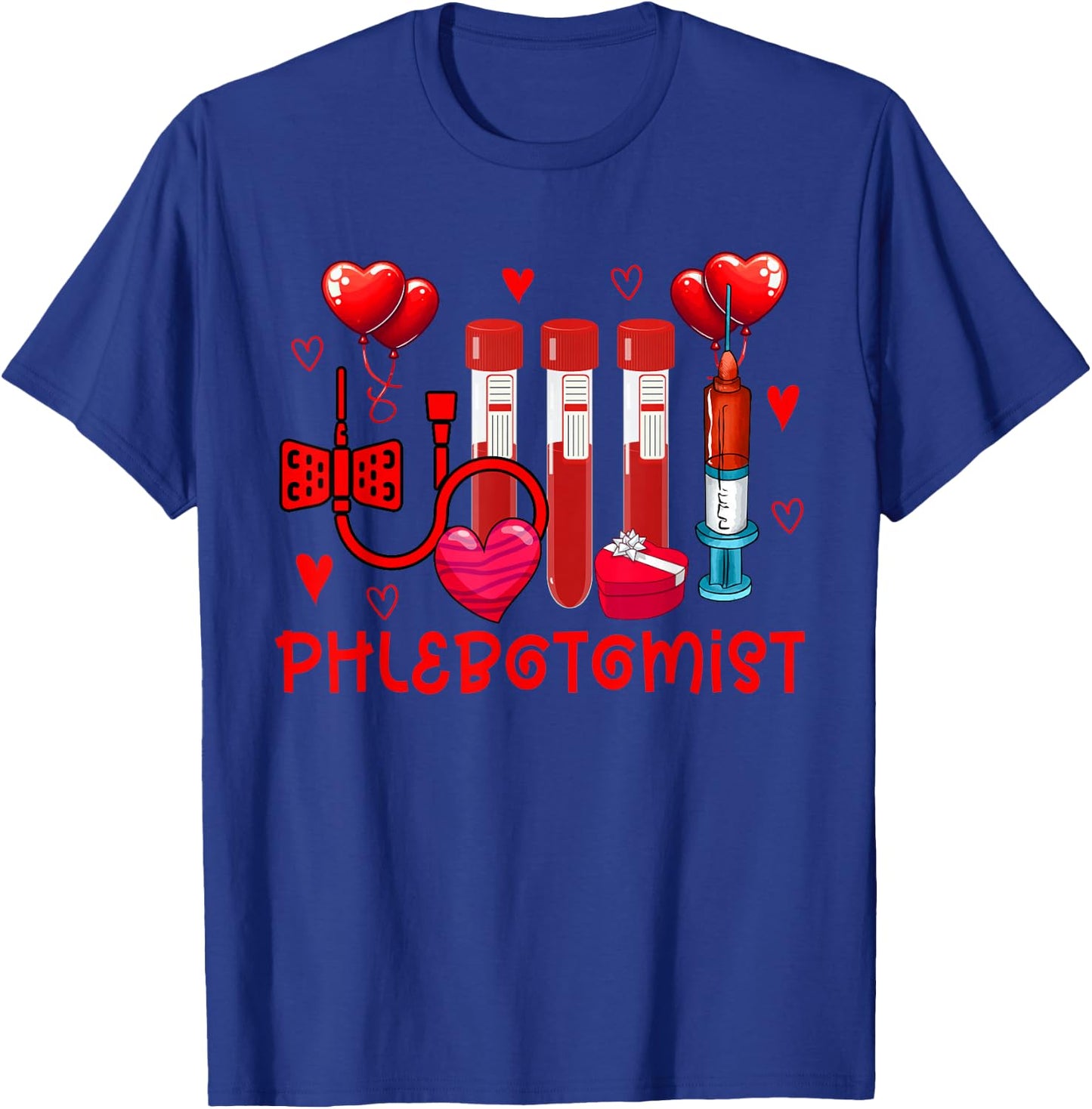 Phlebotomist Valentine's Day Phlebotomist Tools Cute Hearts T-Shirt - T-Shirt | Royal